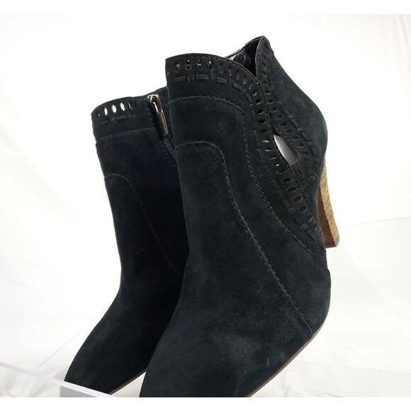 Vince Camuto Black Ankle suede Boots brown  high heels side zipper sz 6.5 - Picture 6 of 10